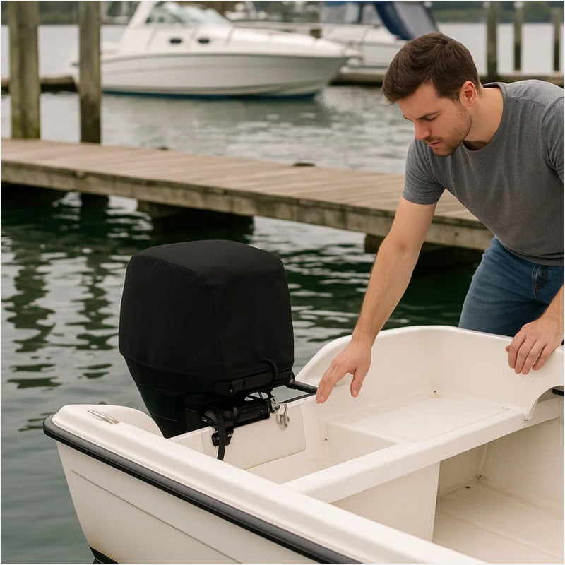 FCOUIID Outboard Motor Cover Boat Motor Cover, Outboard Engine Cover Up to 115-225 Thick (Black,4 Strokes) - Image 5